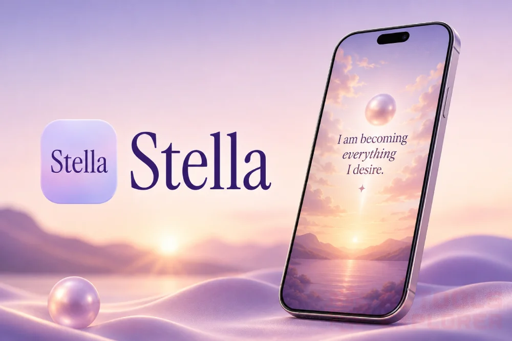 Stella AI manifestation app featuring personalized affirmations, guided visualization, and mindset coaching in a soft pastel mobile interface